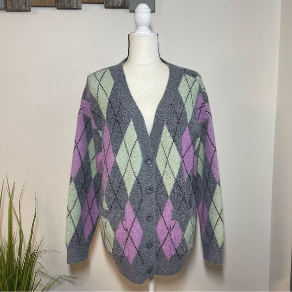 BP Argyle Pattern Oversized Cardigan Sweater Size Medium - Picture 2 of 10